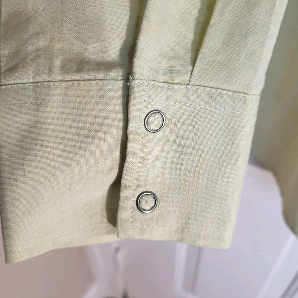Carole Little 100% Linen Butter Yellow Tunic Blouse XL Snap Front Long Sleeve - Picture 9 of 10